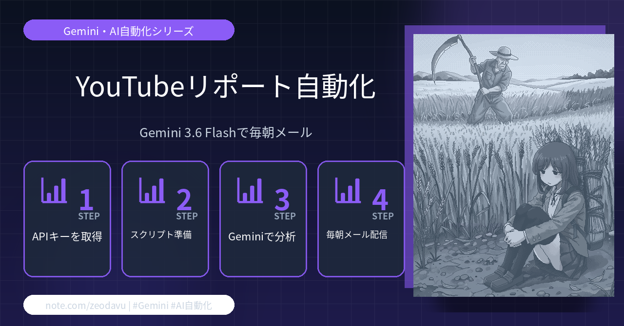 【AI自動化】YouTubeのリポートを毎朝自動で受け取る仕組みづくり（Gemini 3.6 Flash編）